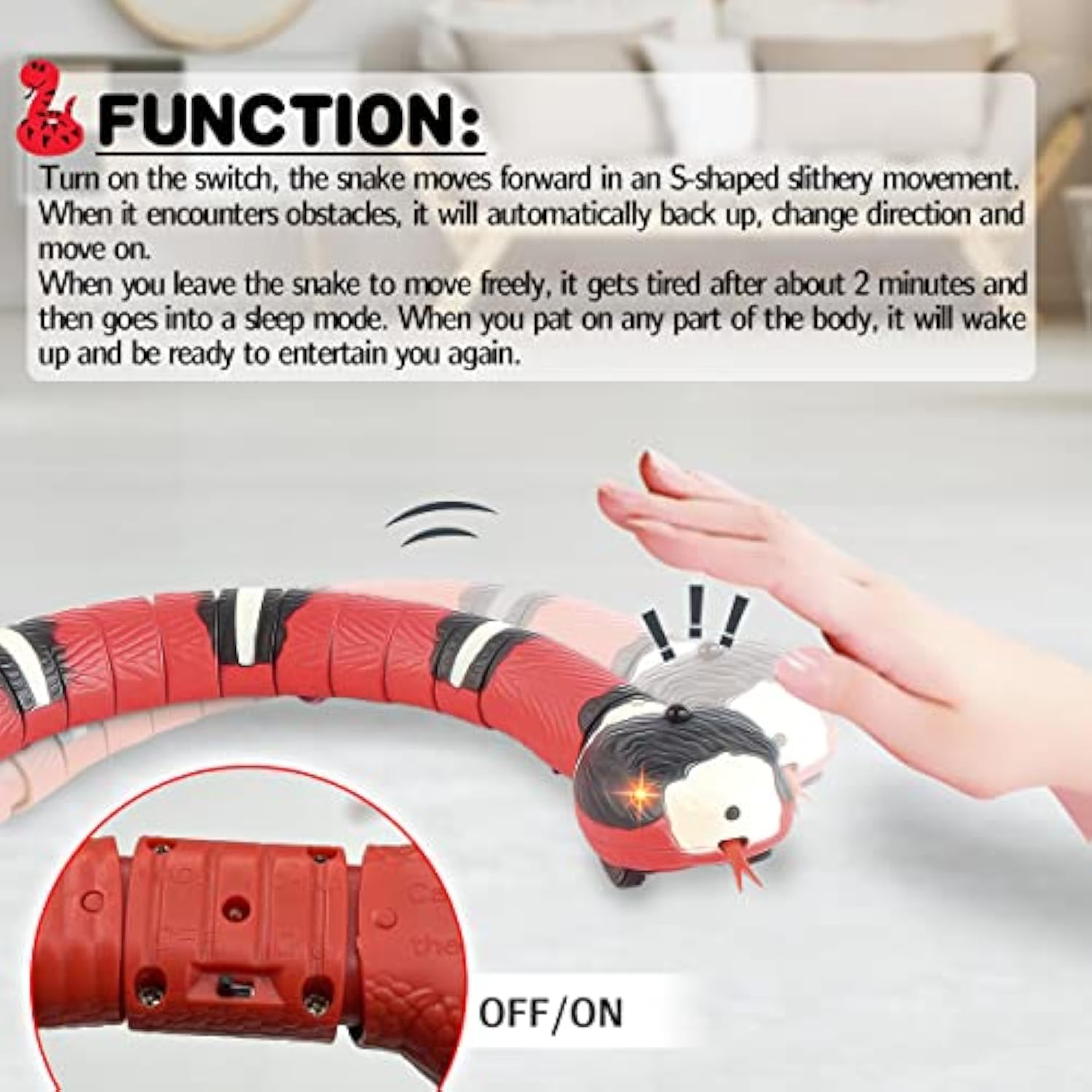 Interactive Cat Toy Snake Smart Sensing Snake Toy For Cat Dog Pet Toy Snake Electric Infrared Induction Snake Gag Toy USB Rechargeable Realistic RC Snake Tricky Joke Toy