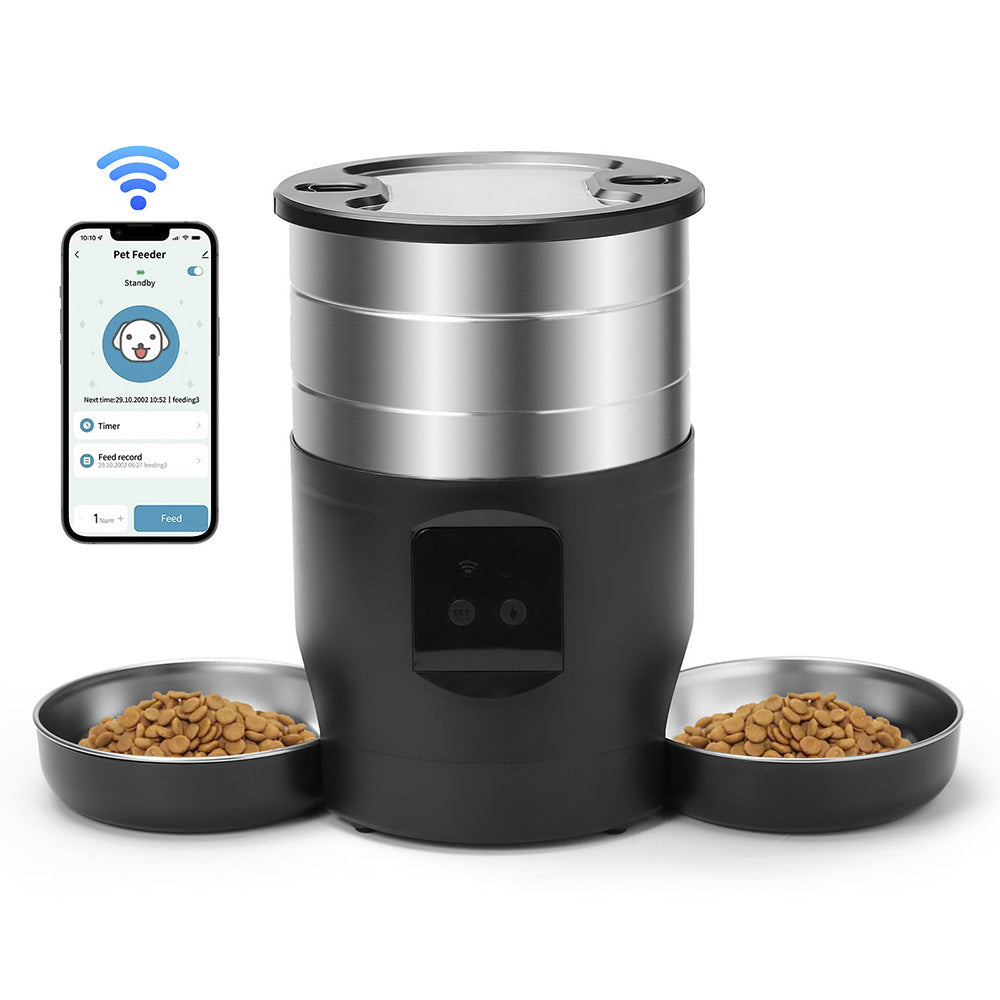 Automatic Pet Feeder Timed Quantitative 304 Stainless Steel Double Bowl Dispenser