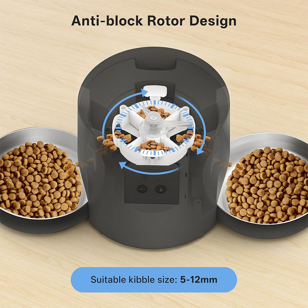 Automatic Pet Feeder Timed Quantitative 304 Stainless Steel Double Bowl Dispenser